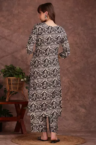 Grey rayon geometric printed ethnic kurta palazzo set