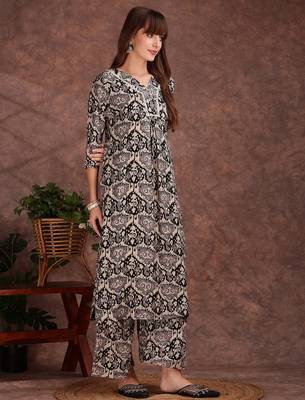 Grey rayon geometric printed ethnic kurta palazzo set 4