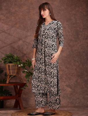 Grey rayon geometric printed ethnic kurta palazzo set 5