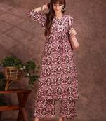 Wine rayon geometric printed ethnic kurta palazzo set