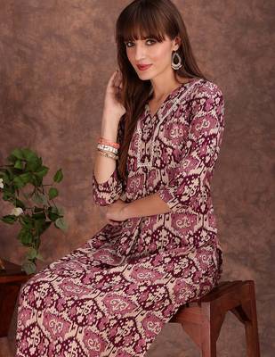 Wine rayon geometric printed ethnic kurta palazzo set 2