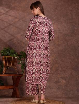 Wine rayon geometric printed ethnic kurta palazzo set 3