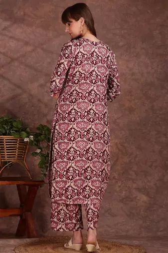 Wine rayon geometric printed ethnic kurta palazzo set