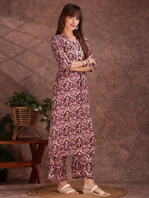 Wine rayon geometric printed ethnic kurta palazzo set 4