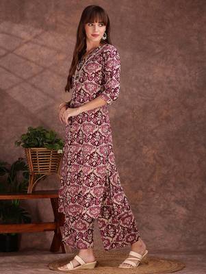 Wine rayon geometric printed ethnic kurta palazzo set 5