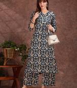 Teal rayon geometric printed ethnic kurta palazzo set
