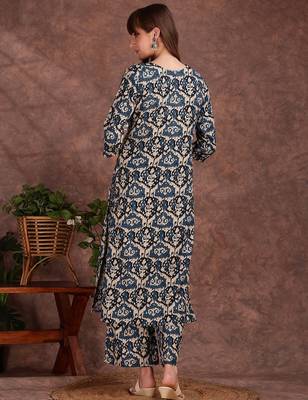 Teal rayon geometric printed ethnic kurta palazzo set 2