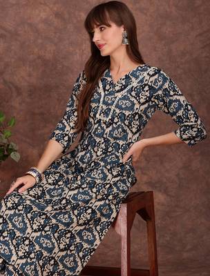 Teal rayon geometric printed ethnic kurta palazzo set 3