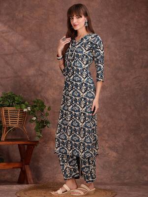 Teal rayon geometric printed ethnic kurta palazzo set 5