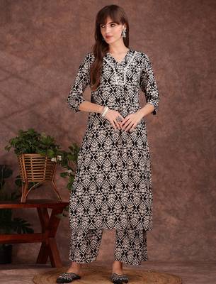 Black rayon floral printed ethnic kurta palazzo set 1