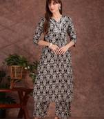 Black rayon floral printed ethnic kurta palazzo set