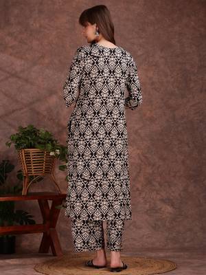 Black rayon floral printed ethnic kurta palazzo set 3