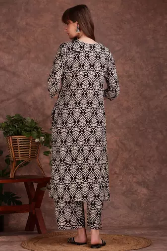 Black rayon floral printed ethnic kurta palazzo set
