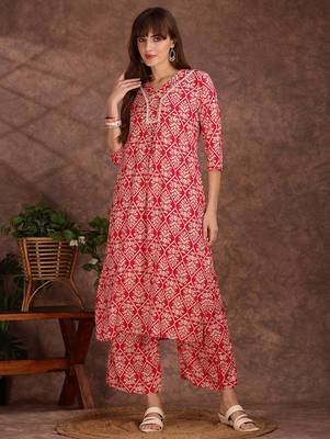 Pink rayon floral printed ethnic kurta palazzo set 1