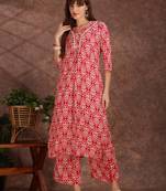 Pink rayon floral printed ethnic kurta palazzo set