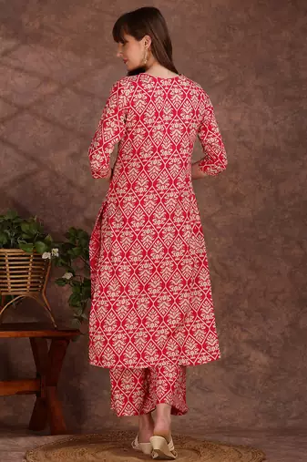 Pink rayon floral printed ethnic kurta palazzo set