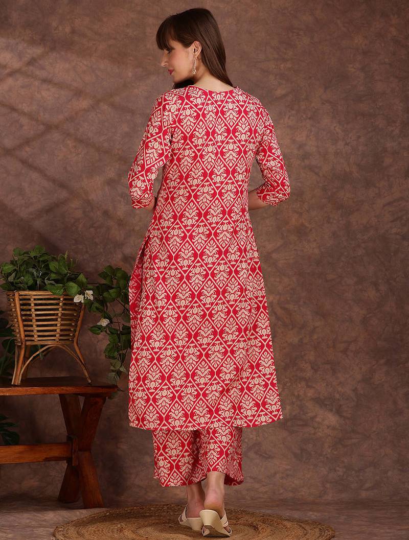 Pink rayon floral printed ethnic kurta palazzo set