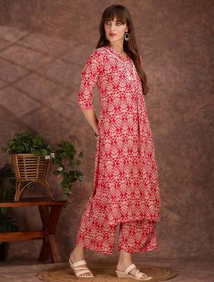 Pink rayon floral printed ethnic kurta palazzo set 4