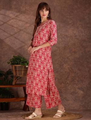 Pink rayon floral printed ethnic kurta palazzo set 5