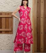 Pink silk blend floral printed ethnic kurta palazzo set