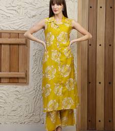 Mustard silk blend floral printed ethnic kurta palazzo set
