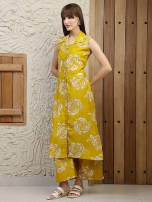 Mustard silk blend floral printed ethnic kurta palazzo set 5