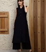 Black silk blend plain ethnic kurta palazzo set
