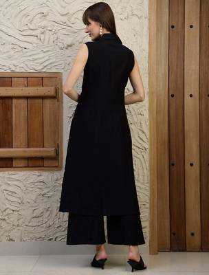 Black silk blend plain ethnic kurta palazzo set 3