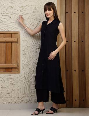 Black silk blend plain ethnic kurta palazzo set 5
