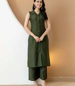 Olive silk blend plain ethnic kurta palazzo set