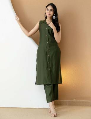 Olive silk blend plain ethnic kurta palazzo set 5