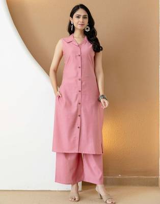 Pink silk blend plain ethnic kurta palazzo set 1