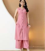Pink silk blend plain ethnic kurta palazzo set