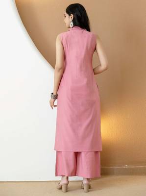 Pink silk blend plain ethnic kurta palazzo set 3