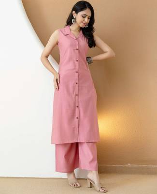 Pink silk blend plain ethnic kurta palazzo set 4