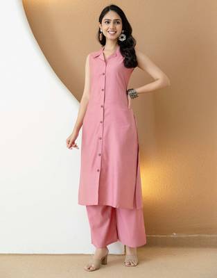 Pink silk blend plain ethnic kurta palazzo set 5