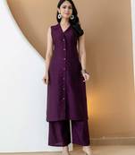 Purple silk blend plain ethnic kurta palazzo set