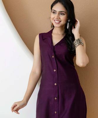 Purple silk blend plain ethnic kurta palazzo set 2