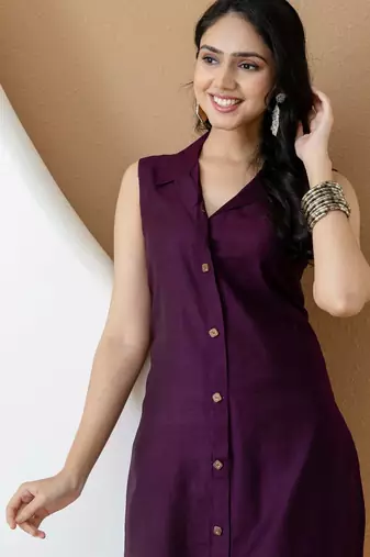 Purple silk blend plain ethnic kurta palazzo set