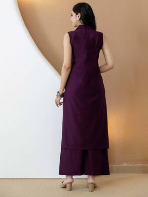 Purple silk blend plain ethnic kurta palazzo set 3