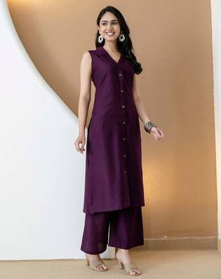 Purple silk blend plain ethnic kurta palazzo set 4