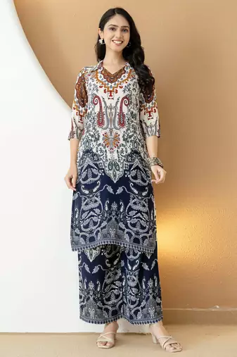 Multicolor rayon floral print ethnic kurta palazzo set