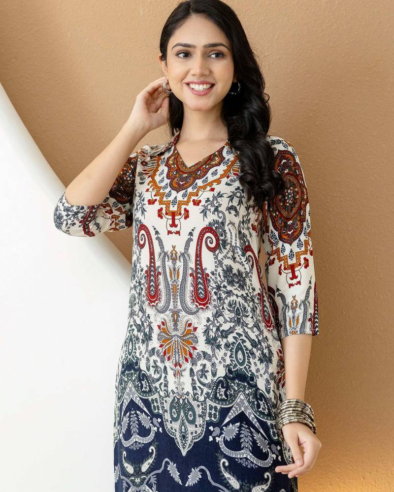 Multicolor rayon floral print ethnic kurta palazzo set