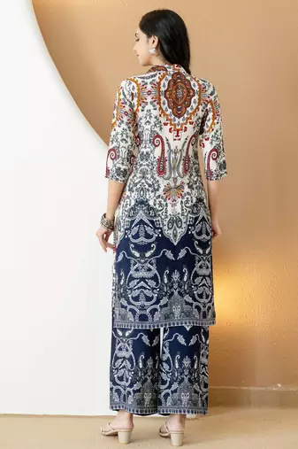 Multicolor rayon floral print ethnic kurta palazzo set