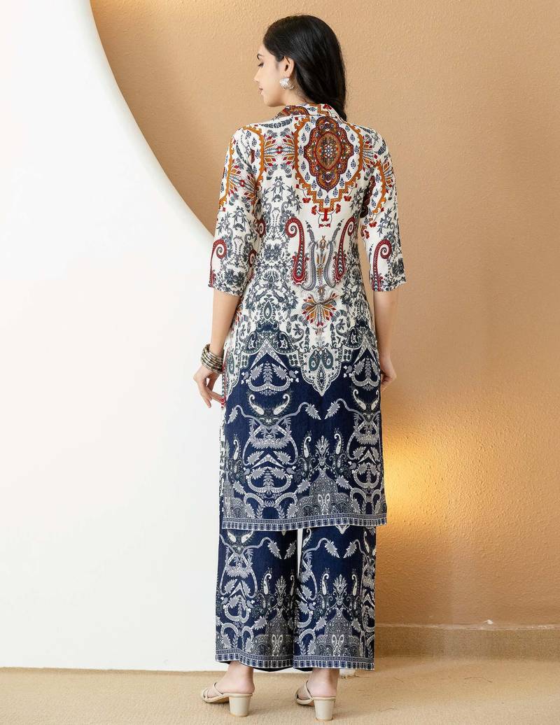 Multicolor rayon floral print ethnic kurta palazzo set