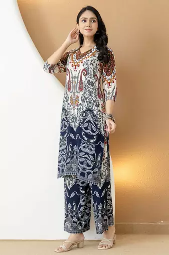 Multicolor rayon floral print ethnic kurta palazzo set