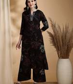Black rayon floral print ethnic kurta palazzo set