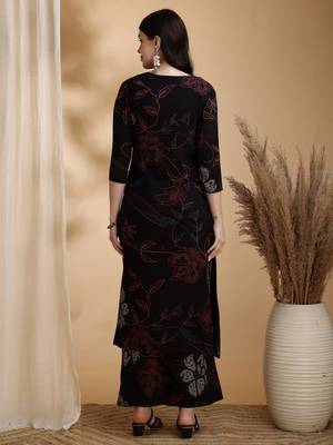 Black rayon floral print ethnic kurta palazzo set 3