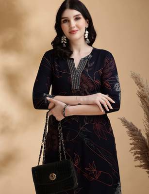 Navy-blue rayon floral print ethnic kurta palazzo set 2