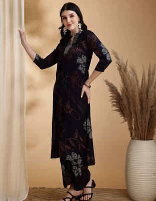Navy-blue rayon floral print ethnic kurta palazzo set 5